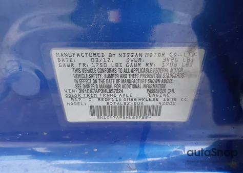 2017 Nissan Versa 1.6 Sv from USA, damaged, VIN 3N1CN7AP3HL857224